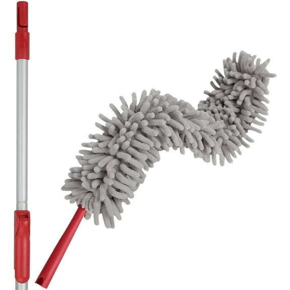 CLEANHOME 69'' Extendable Bending Duster, Microfiber Washable Head for Ceiling Fans, Cars & Furniture, Gray, 1-Pack