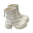 thumbnail image 2 of Bnwani Women Boots Footwear Fashion Zipper Thick Wedge Leather Boot White Size 4.5, 2 of 8