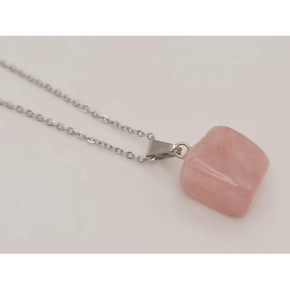 Crystal Necklace Silver Tone Irregular Shaped Rose Quartz Healing Crystal