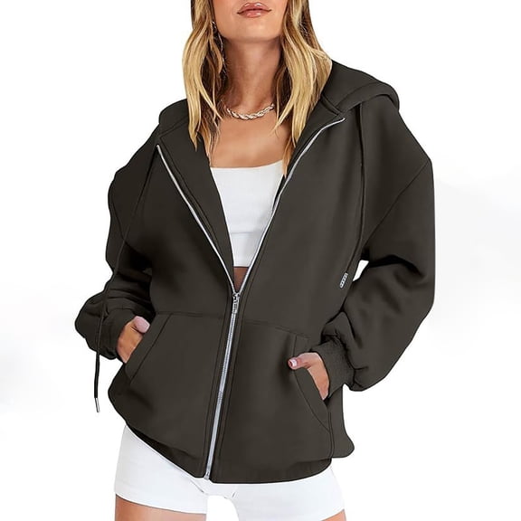 Ediodpoh Women's Casual Solid Color Zipper Pocket Hoodie Womens Hoodies with Zippers Black S