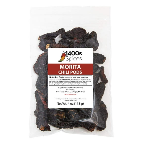 4oz Morita Chipotle Dried Whole Chile Peppers, Chili Seco Pods by 1400s Spices