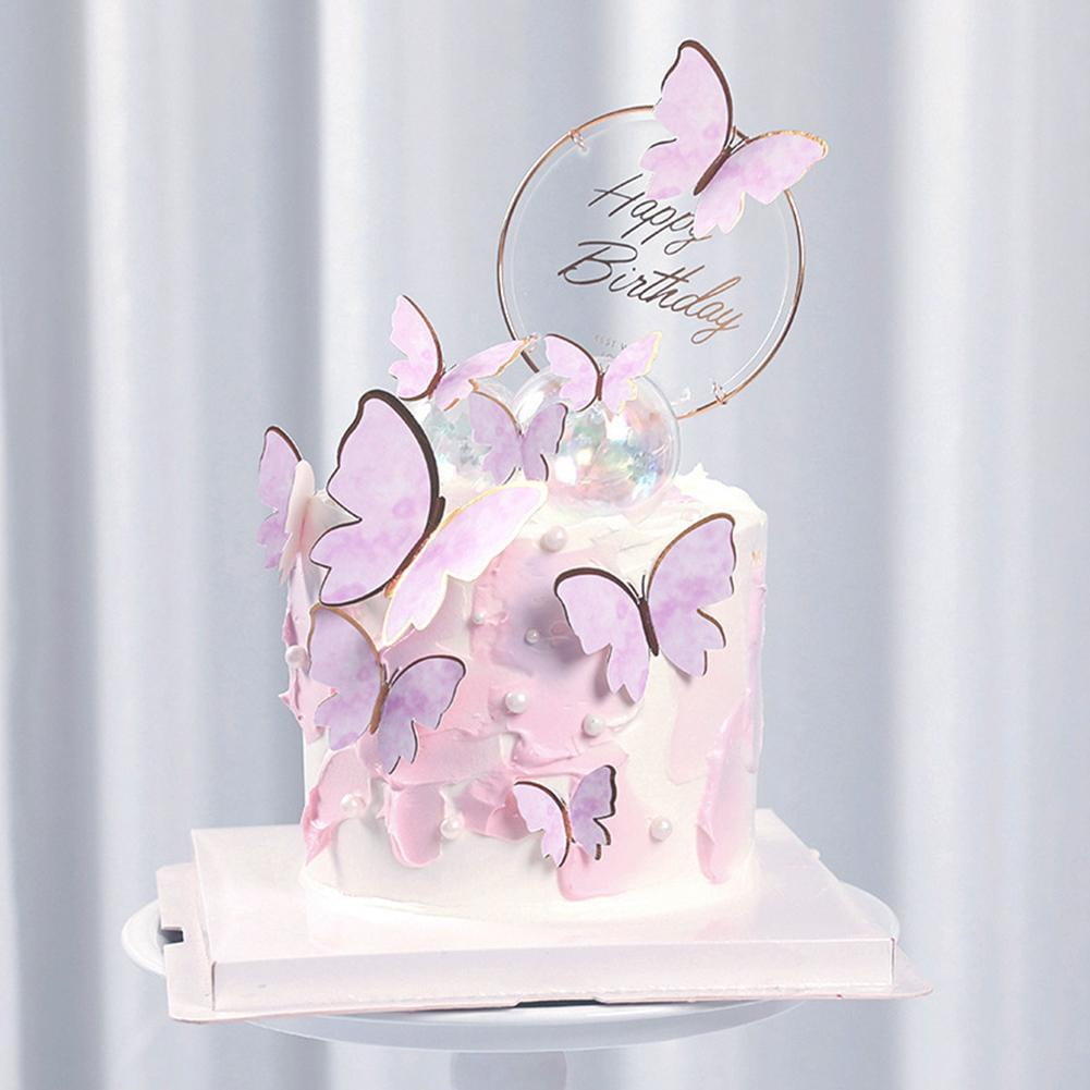 HBD Butterfly Cake Topper DIY Decor 10pcs L0M1 
