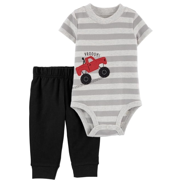 Set Playera y Pantalón Child of Mine Gris 24M Estampado tractor