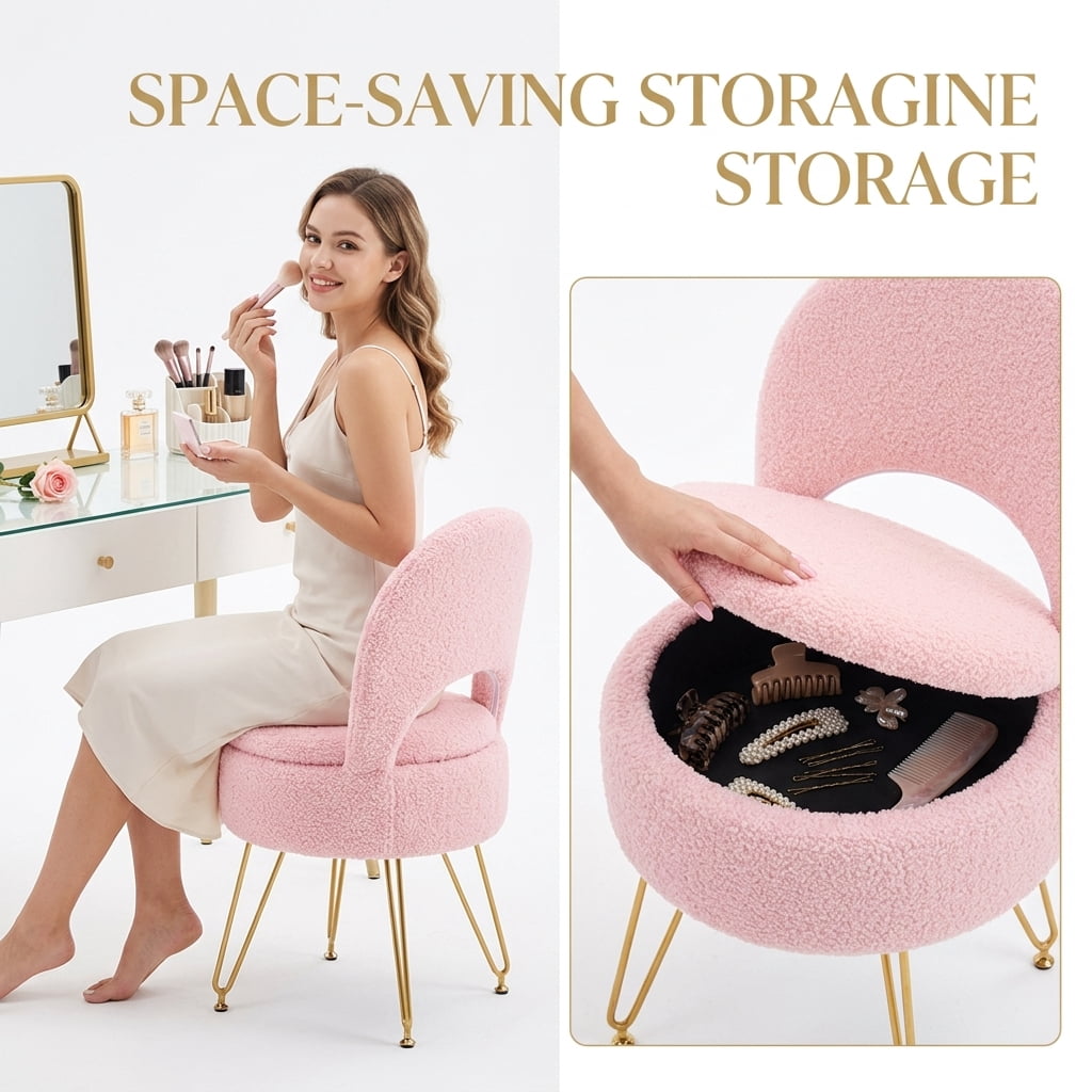 Casa Pura Furniture Teddy Velvet Storage Ottoman with Folding Back, Pink