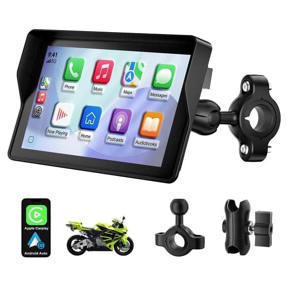YCV 5" Wireless CarPlay for Motorcycle Touchscreen with Android Auto, HD Waterproof Screen Portable GPS Navigastion System, Suppo