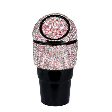 Bling Rhinestone Car Trash Can Auto Garbage Can with Lid Mini Cup Holder Crystal Garbage Bin Car Interior Accessories for Automotive Home Office Kitchen Bedroom
