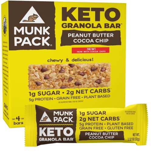 Munk Pack Keto Granola Bar Peanut Butter Cocoa Chip 4 Bars Low