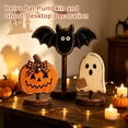 thumbnail image 3 of Gardjoe Vintage Wooden Halloween Bat Pumpkin and Ghost Tabletop Decor Set with Distressed Finish for Rustic Shelf Mantel and Centerpiece Display, 3 of 5