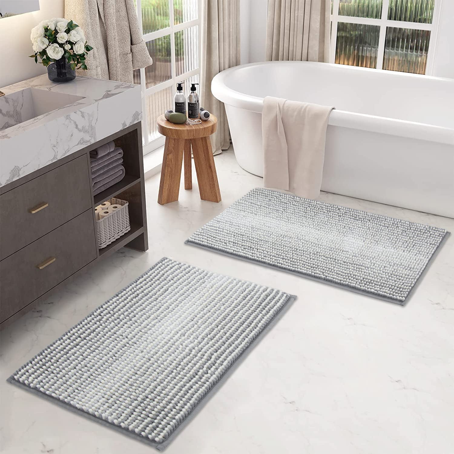 Bathroom Rug Runner, Chenille Bath Mats x-Long, Charcoal Gray, 31x59, 1  Piece, Mayshine