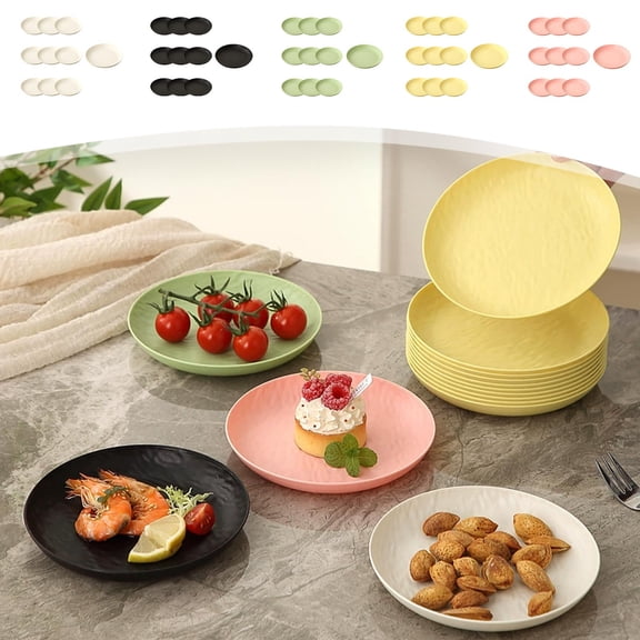 Beautynvta 10 Pcs Wheat Straw Plates, 6 Inch Small Plates, Lightweight Unbreakable Plastic Dinner Plates for Snacks, Fruits, Salad, Dessert, Dishwasher Safe