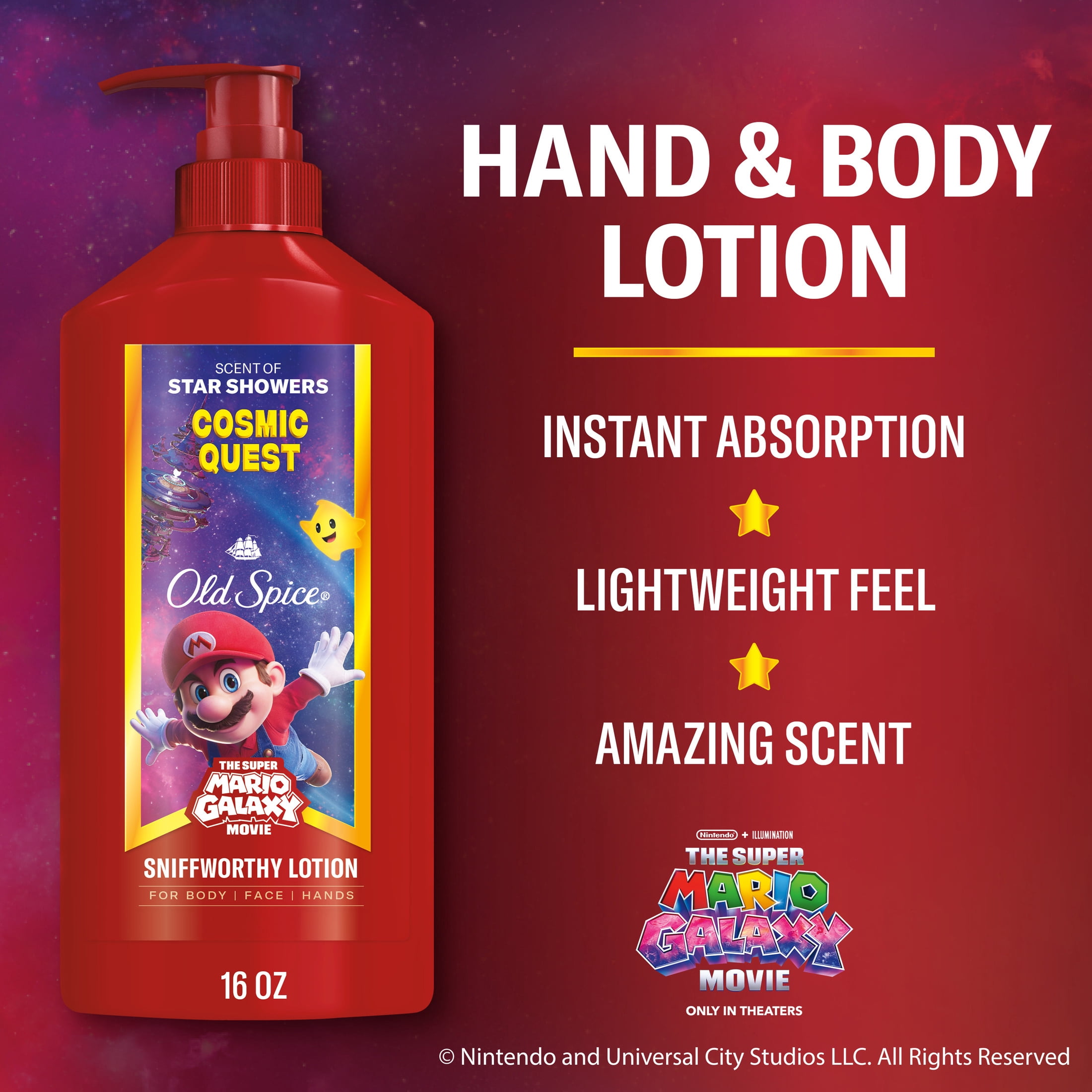 Old Spice Hand and Body Lotion for All Skin Types, Cosmic Quest, Old Spice x The Super Mario Galaxy Movie, 16oz