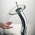 thumbnail image 2 of Kraus Tall Waterfall Bathroom Faucet for Vessel Sink with Clear Glass Disk and Pop-Up Drain, Chrome Finish, 2 of 10