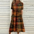 thumbnail image 3 of Women's Halloween Print Casual Dress, Round Neck with Pockets Design for Daily Wear, Relaxed Fit for Everyday Outings, Halloween Themed Dress for Ladies Brown 3XL, 3 of 6