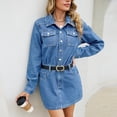 thumbnail image 5 of Busydd Women's Denim Dress Fashion Solid Color Button Fall Dresses Casual Lapel Long Sleeve Jean Mini Dress with Front Pockets XL, 5 of 8