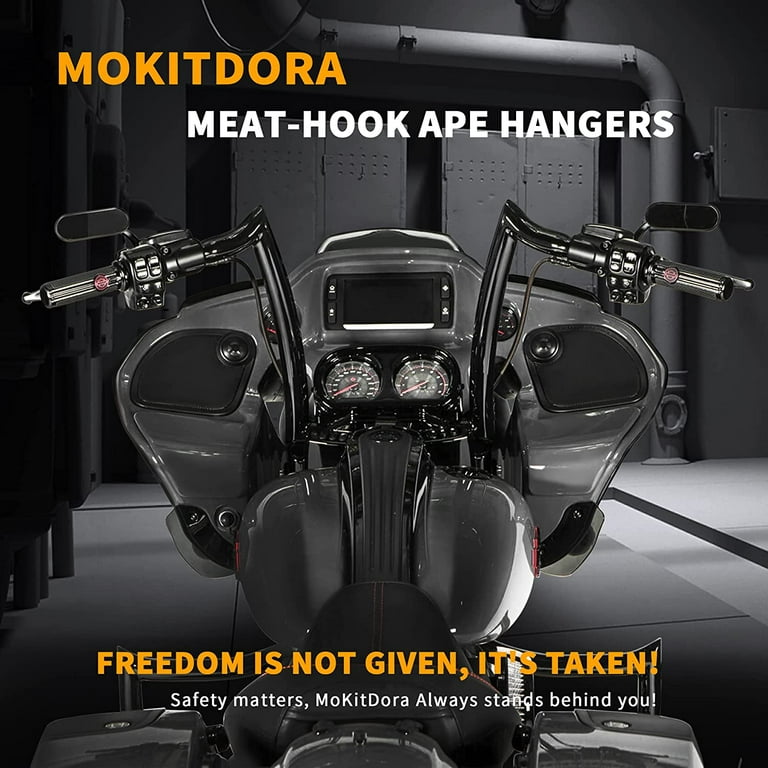 MoKitDora 1-1/2 Fat 18 inch Rise 1 Clamp Ape Hanger Handlebar Compatible  with Harley Touring 1996-2013 Road Glide 1994-up Road King Softail Dyna  Models, Black 