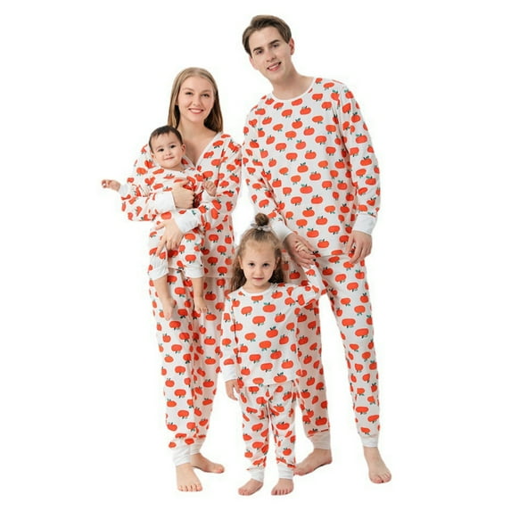 Popvcly Halloween Pajamas Matching Family Pj Set Long Sleeve Pumpkin Print Tops and Pants for Sleepwear Soft Loungewear Pjs
