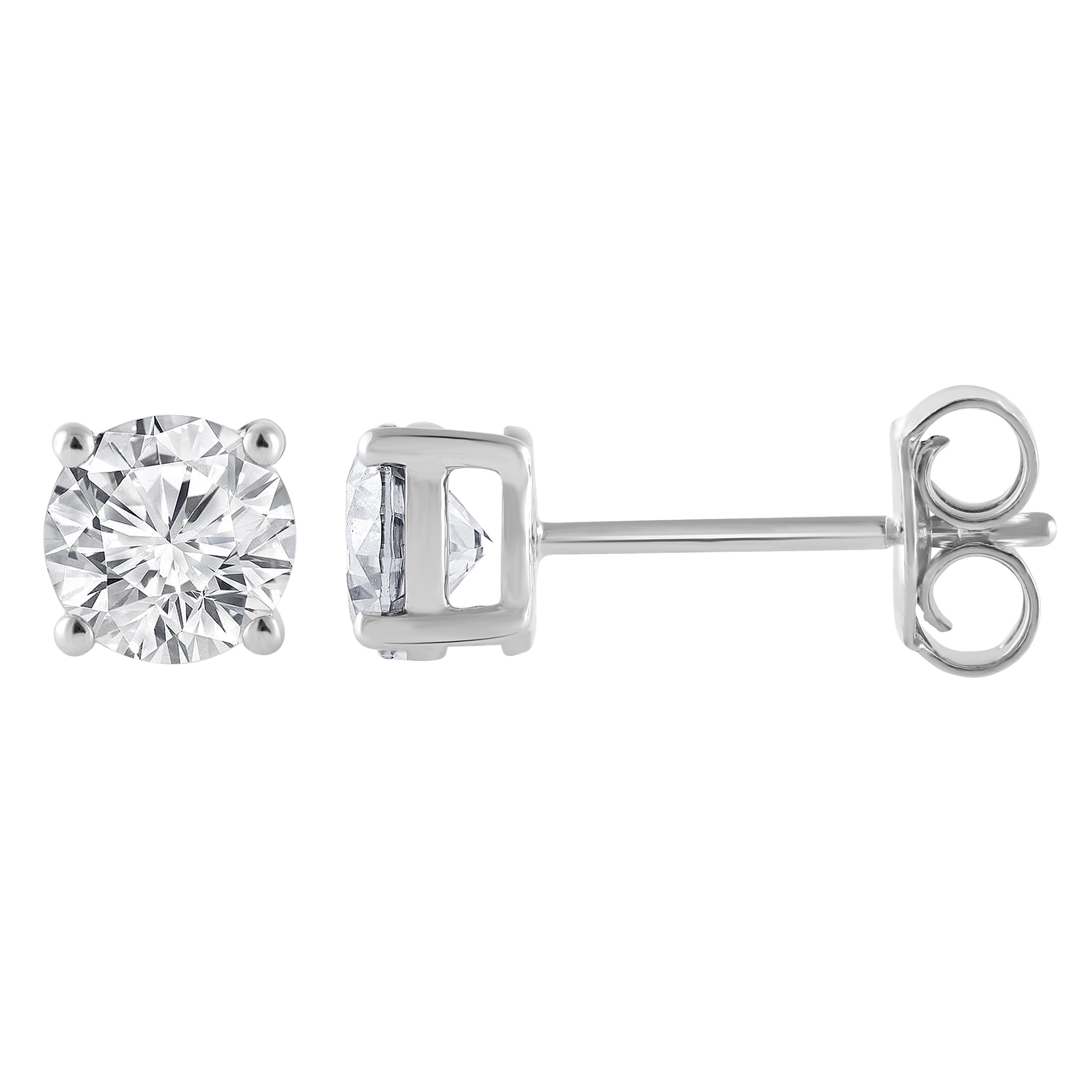 Unique Moments 1 Carat Round Lab Grown Diamond Stud Earrings in 10K White Gold for Women (J, SI-I1)