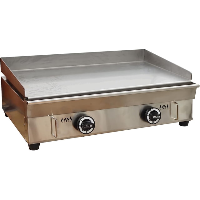 INTBUYING Commercial LPG Gas Grill Griddle Countertop Flat Top Cooking Griddle Grill BBQ Teppanyaki Grill with Adjustable Temperature Control 2800Pa Stainless Steel