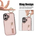 thumbnail image 3 of TECH CIRCLE for iPhone 16 Zipper Pocket Case with Card Holder & Finger Ring, PU Leather Wallet Case Card Slot Magnetic Closure Kickstand Shockproof Protective Women Men Cover,Rosegold, 3 of 8