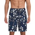 thumbnail image 1 of Balery Cherry Blossoms on Navy Background Pantalones cortos de pijama de punto de algodón para hombre con cinturilla y bolsillos-X-Large, 1 of 6