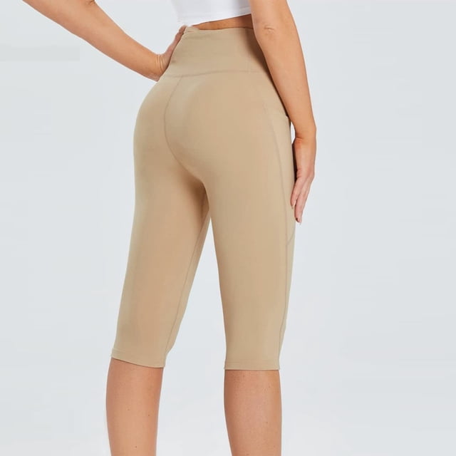 DPTALR Women's Knee Length Leggings High Waisted Yoga Workout Exercise Capris For Casual Summer With Pockets