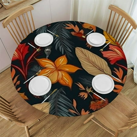 

HAOXIT Fitted Round Tablecloth cute red maple leaves fall Table cover Elastic Edged Table Cloth Fits Round Tables 31-35