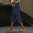 thumbnail image 4 of Outfmvch Summer Pants for Women Palazzo Pants with Pockets Women High Waisted Women's Culottes Gauchos for Women Cotton Linen Pants Loose Flowy Pants Paper Bag Pants Pull On Elastic Navy S-2XL, 4 of 5
