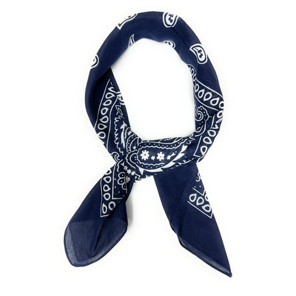 Ribbon Scarf Set of 12 Paisley Pure Cotton Neck Foulard for Women (Navy Blue)
