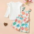 thumbnail image 6 of Odeerbi Infant Boys Girls Fall Outfits Rib Knit Ruffle Tops Floral Overall Shorts Set Children's Long Sleeve Round Neck Tops Pant Set White, 6 of 9