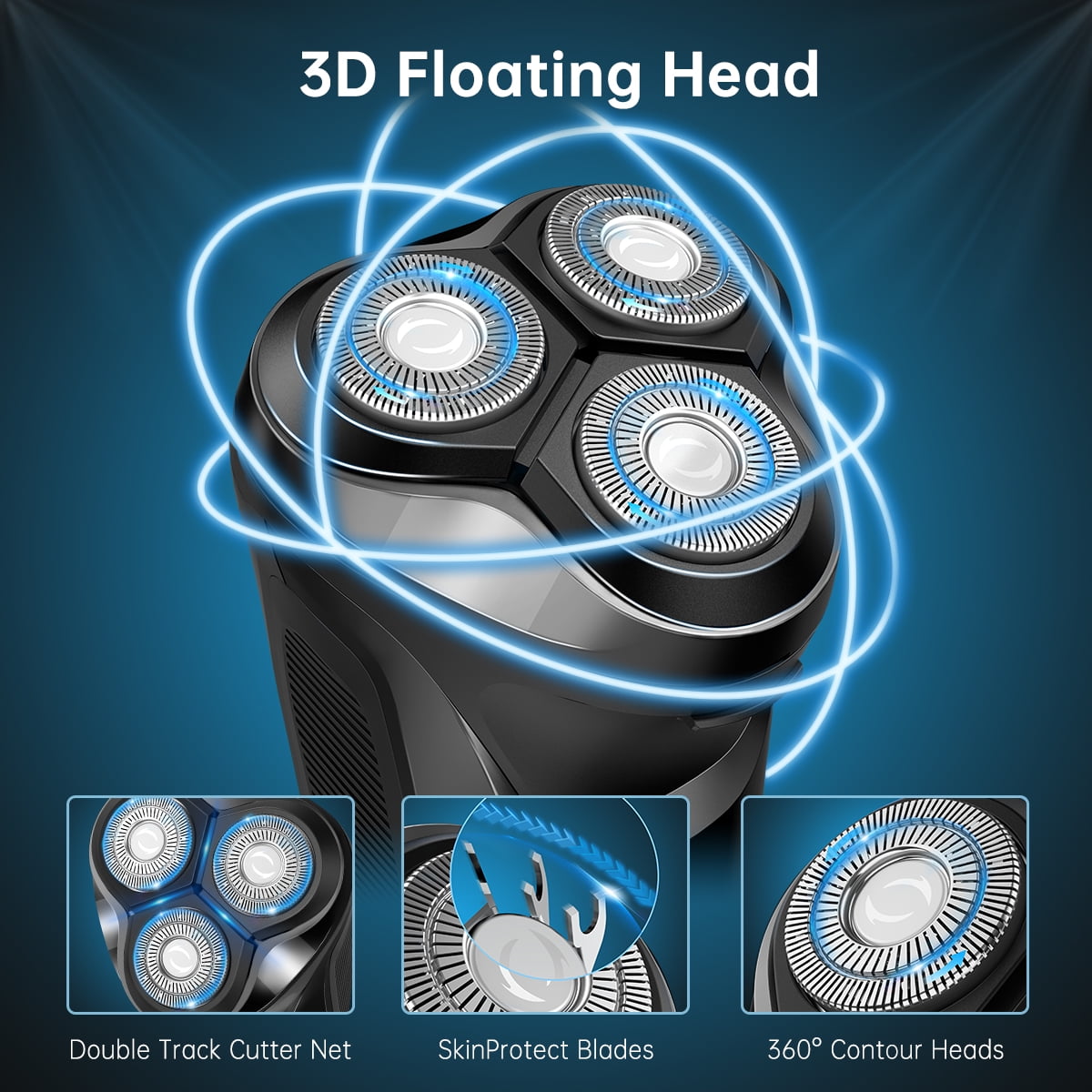 4D Electric Shaver for Men, IPX7 Waterproof Electric Razor Dry Wet Rotary Face Shaver Rechargeable Cordless Travel Beard Trimmer w/ LED Display & Charging Stand & Pop Up Trimmer for Dad Husband