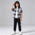 thumbnail image 5 of Loopsun Toddler Boys Fall Casual Outfit Plaid Short Sleeve Hooded Top and Pants Outwear Sets 5-6 Years, 5 of 5