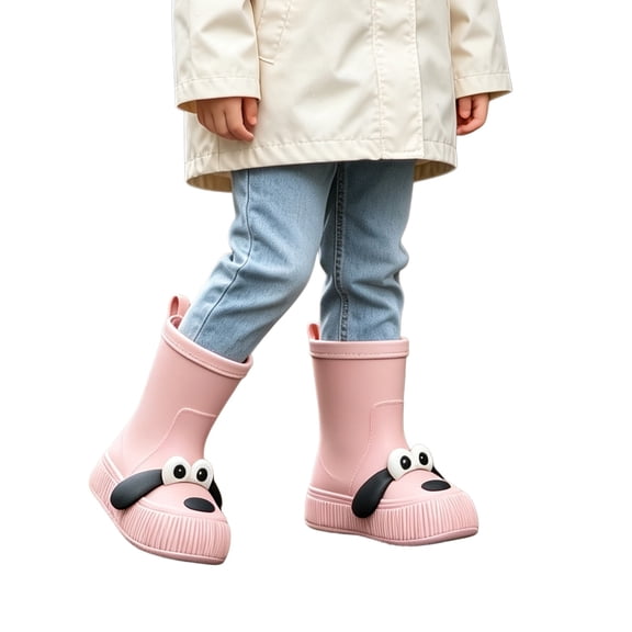 Otqutp Cute Cartoon Dog Kids Rain Boots Toddler Waterproof Rubber Mid Calf Rain Shoes Non Slip Thick Sole Water Shoes for Boys Girls
