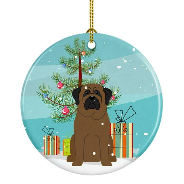 Merry Christmas Tree Bullmastiff Ceramic Ornament