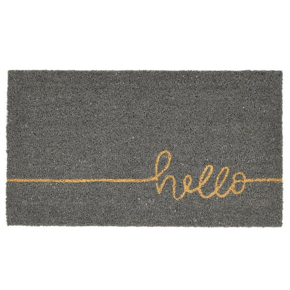 mDesign Welcome Doormat with Natural Fibers Script Hello - Gray/Natural