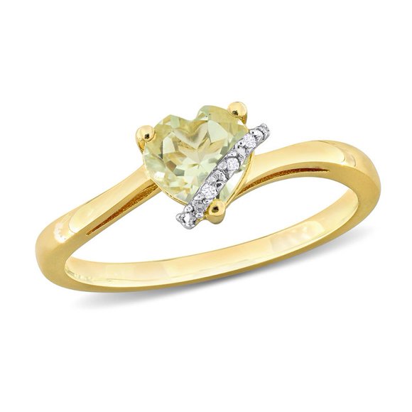 3/4 Carat (ctw) Green Quartz Heart Ring in Yellow Plated Sterling Silver