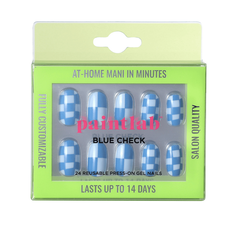 PaintLab Blue Check Gel Press On Nails Kit, Blue, 24 Count