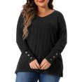 thumbnail image 2 of DARING DIVA Women's Plus Knit Tops V Neck Button Stretch Sweater 3X Black, 2 of 6