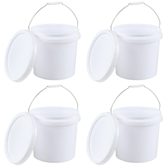Vababa 4 Gallon Plastic White Food Bucket with Handles and Lid, 4-Pack Food Storage Plastic Bucket Pail