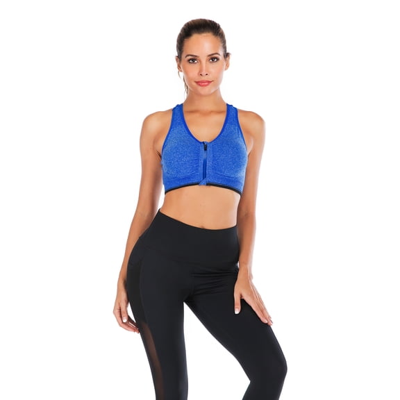 Seamless Yoga Sports Tank Bra, Sports Bras for Women with Detachable Built in Pad and Front Zip