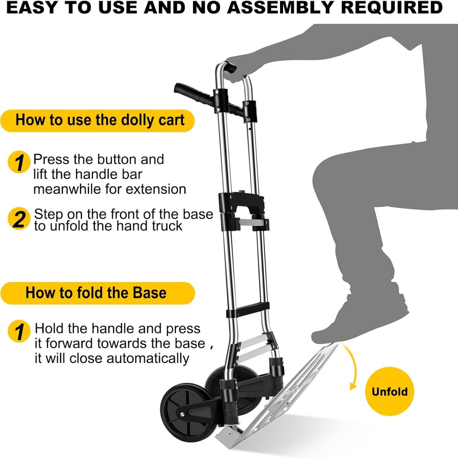 330 LB Capacity Folding Hand Truck Dolly Cart, Portable Aluminum Dolly Cart with Telescoping Handle and Rubber Wheels for Moving,Shopping,Travel,Office Use.