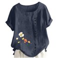 thumbnail image 2 of XMMSWDLA T-Shirts Décontractés à Manches Courtes pour Femmes Col Rond Tunique Basique Hauts d'Été Chemise Bleu Marine Hauts à Manches Courtes pour Femmes, 2 of 3