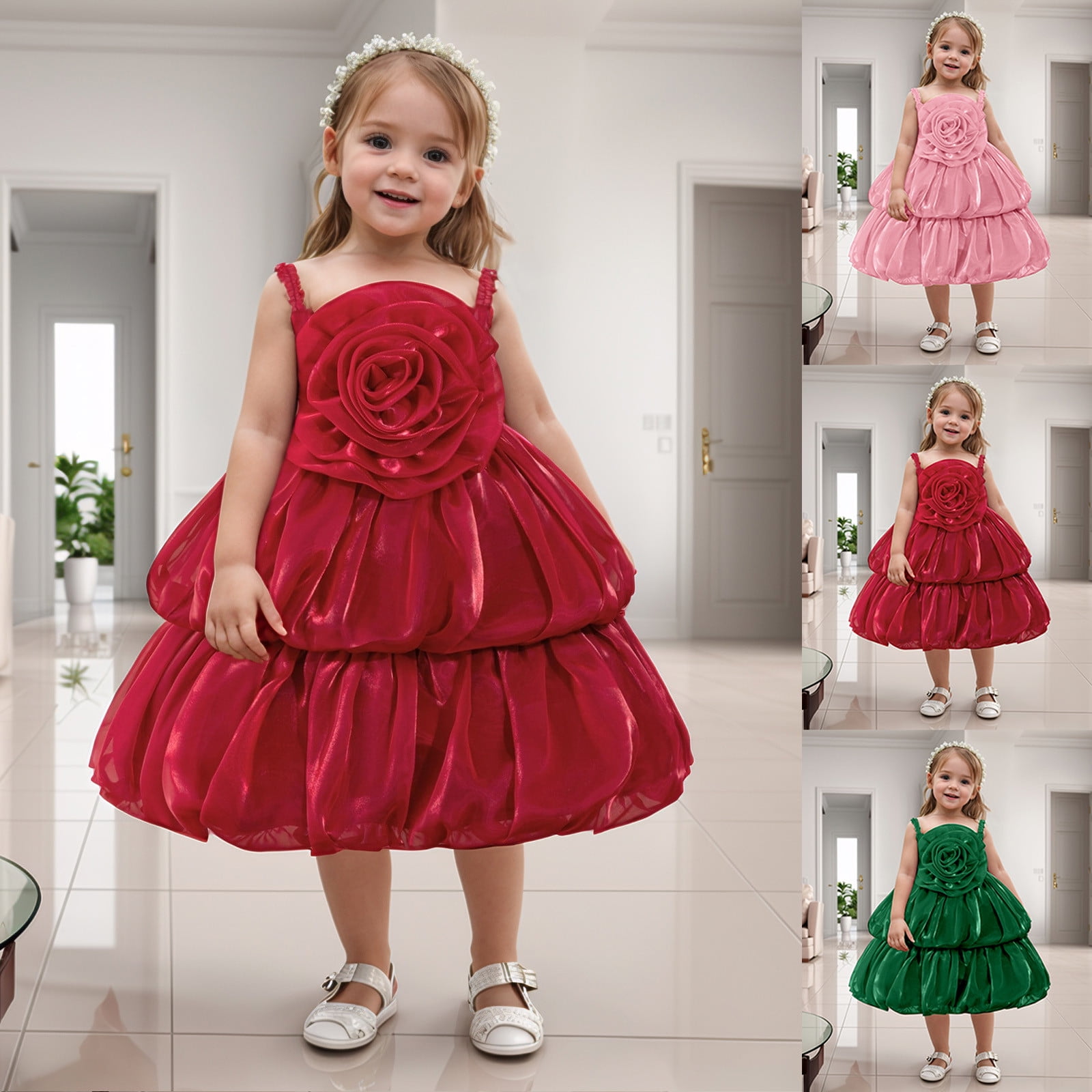 Baby Dress Baby Sleeveless Big Flowers Solid Princess Party Dress
