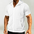 thumbnail image 2 of Mens Slim Fit Zip up Hoodie Short Sleeve Thin Jacket Full Zip Sweatshirt with Pocket White M, 2 of 5