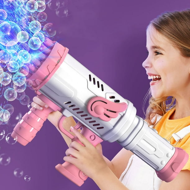 32 Holes Bubble Machine, Angel Bazooka Bubble Gun with Colorful Light