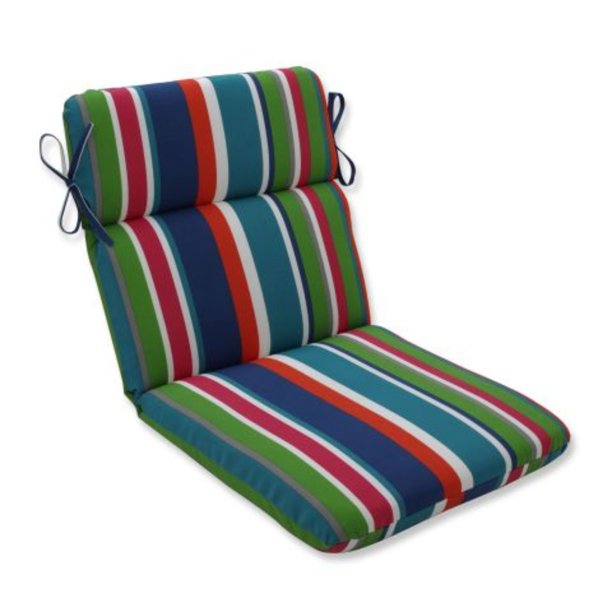 40.5" Blue and Green Striped Outdoor Patio Rounded Corner Chair Cushion