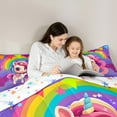 thumbnail image 4 of Manfei Unicorn Initial 7pcs Bedding Comforter Set,Cartoon Unicorn Queen Bedding Sets Super Cozy,Galaxy Stars Queen Sheet Sets,Ultra Soft Kawaii Room Decor,Reversible, 4 of 7