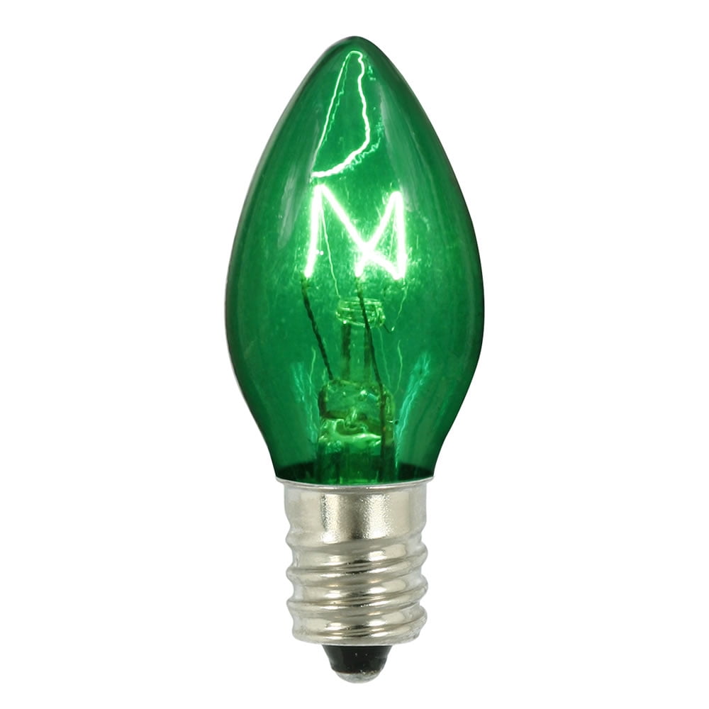 Box of 25 Vintage C7-1/2 120V Transparent Green Light Bulbs Christmas Lights