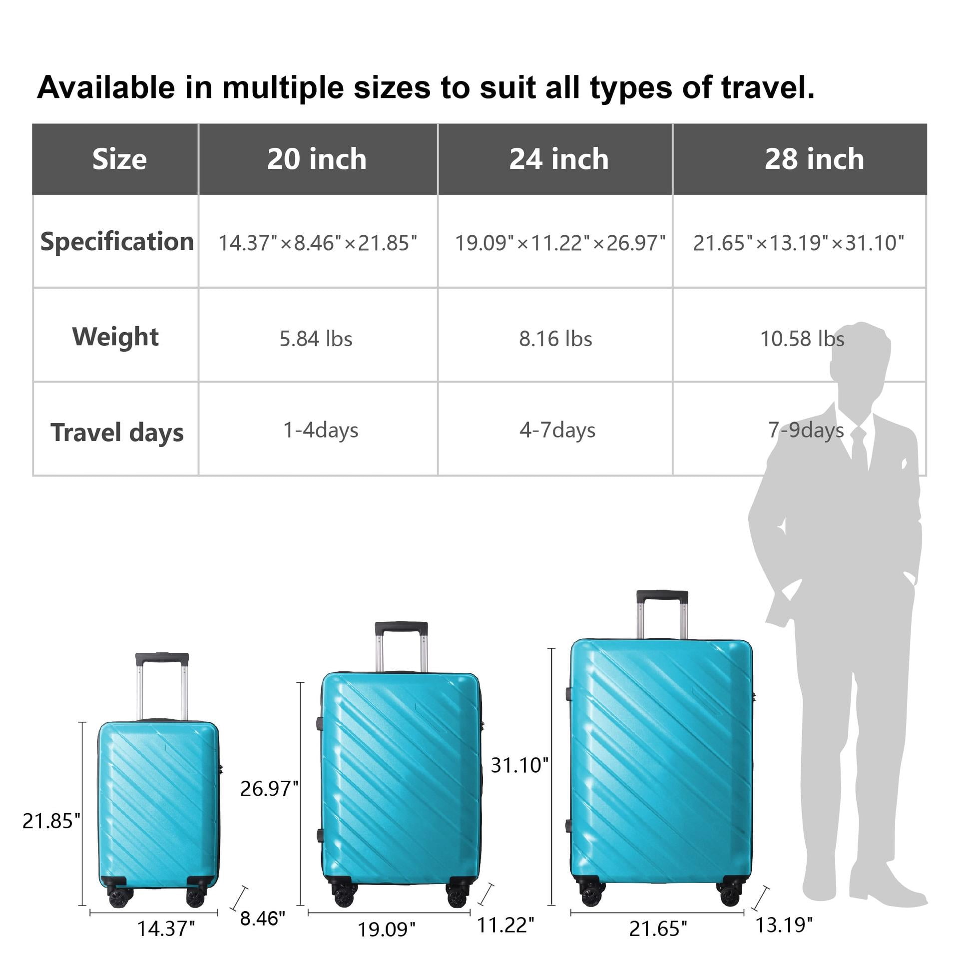 3 Piece Hardside Luggage Set with TSA Lock, Spinner Wheels, Scratch-Resistant Suitcase