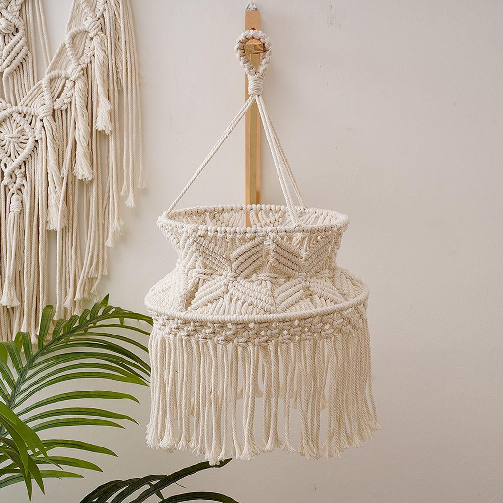 Macrame Lamp Shade Woven Bohemian Pendant Lampshade Light Cover Bedroom Living Room Office Hotel Nursery Party Decoration without Lamp Holder