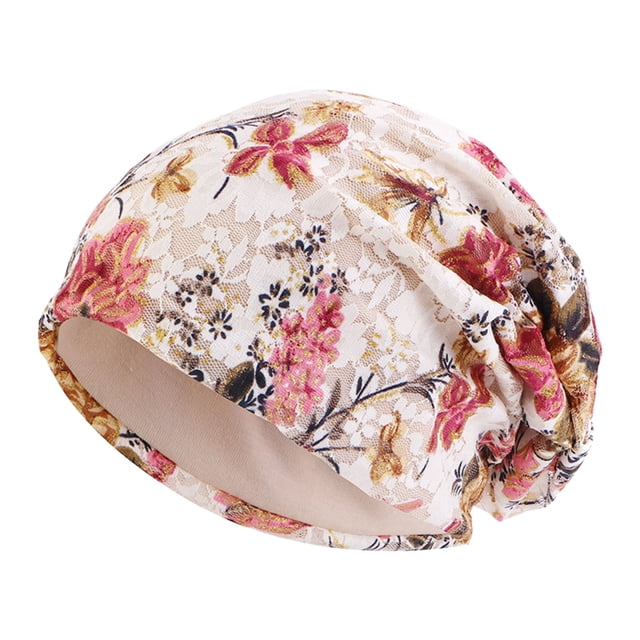 Kcodviy Women's Foldable Cooling Mesh Thermal Retention Hat Handmade Floral Lace Print Mens Trooper Hat Cotton Chemotherapy Hair Loss Rabbit Ears Hat Men Caps Slouchy Hat